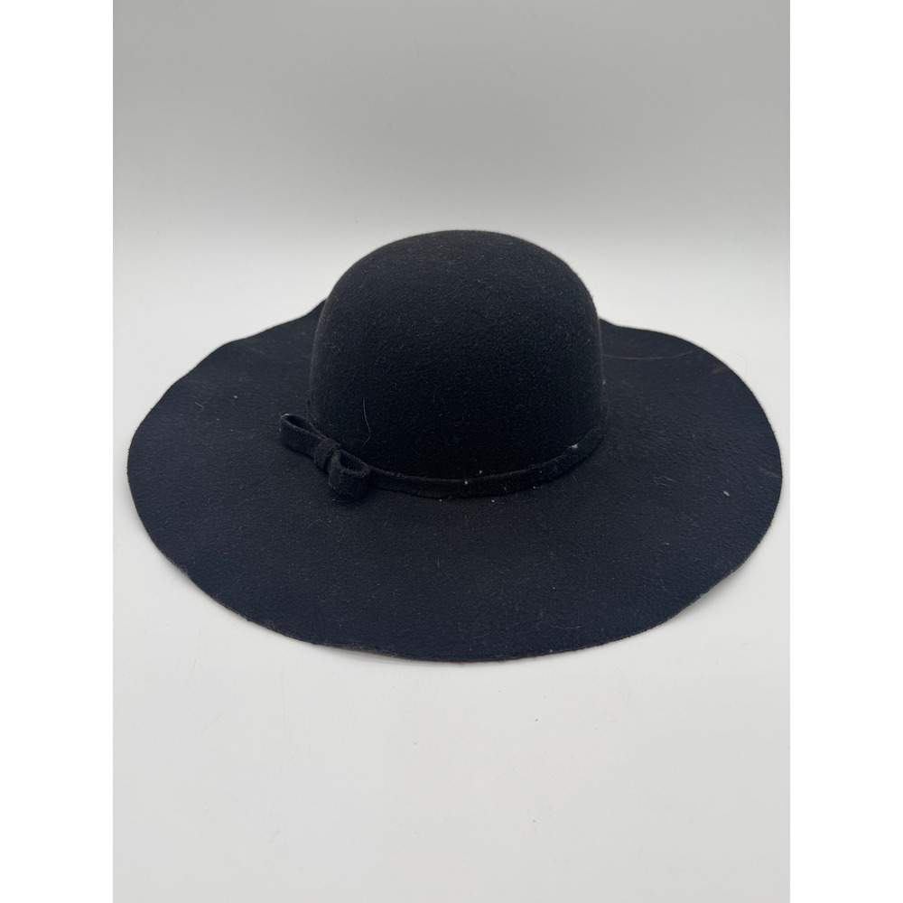 Chic Ruff Black Floppy Wide Brim Hat Bow Detail Polyester Felt One Size Boho